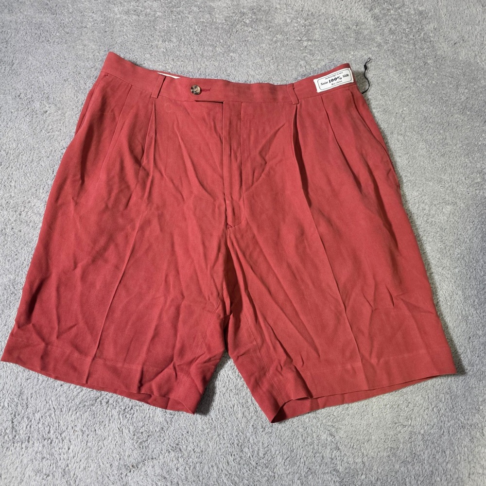 Allen Solly Mens 38 Silk Pleated‎ Dress Shorts Red Herringbone M23844036 MR